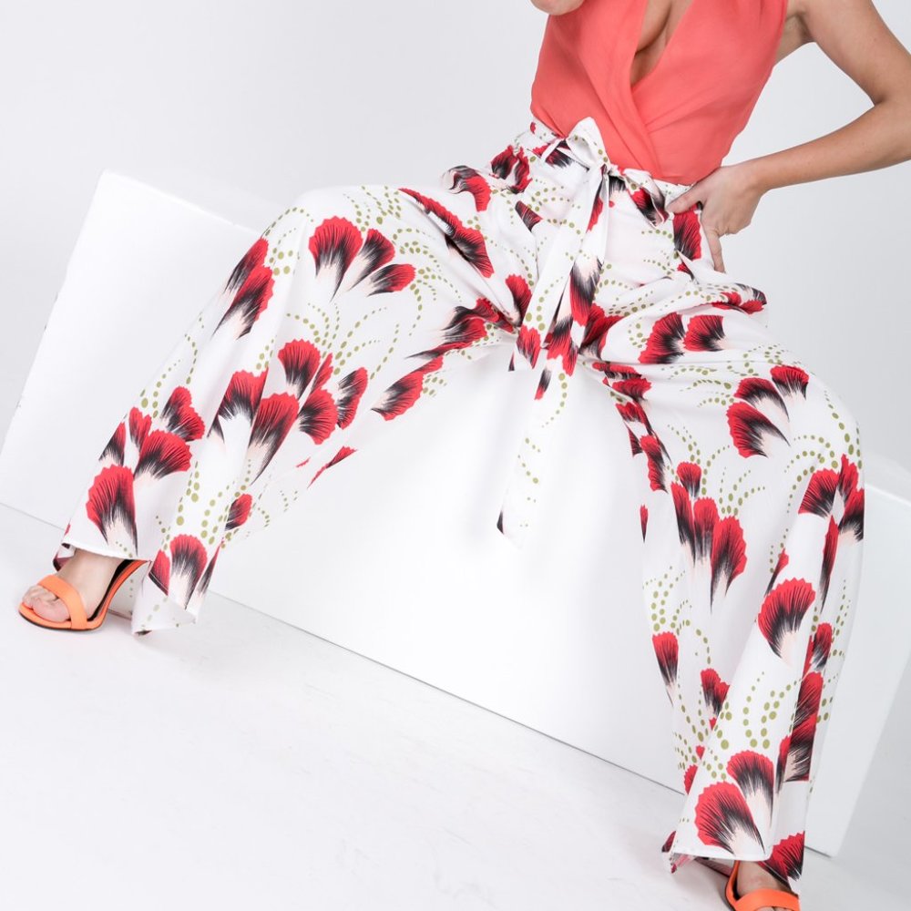 Wide-Leg Floral Print Pants